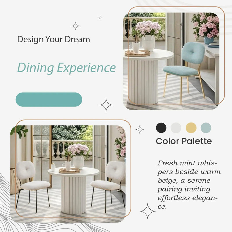 Modern 4 Person Dining Set With Bamboo & Table And Turquoise & Chairs Metal Legs, Space Saving Design - White by HouseOfZazla