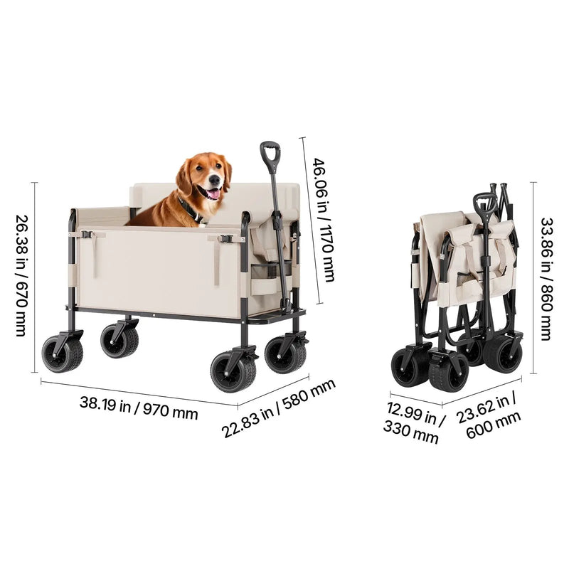 Foldable Wagon Cart Converts to Bench 550lb Load & 220L Utility Wagon for Camp by HouseOfZazla