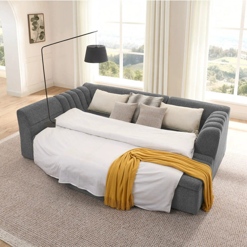 U-Shaped Modular Sectional Sofa With Chaise And Movable Ottoman With Wave-Shaped Armrest by Unique Piece Furniture