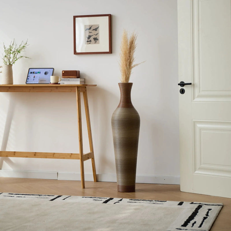 Tall Vase - Brown Decorative Floor Vase, Classic Neat Floor Vase Tall Freestanding Flower Holder, Artificial Rattan Vase, Floor Vase, Flower Holder For Home Decor - Gray by HouseOfZazla