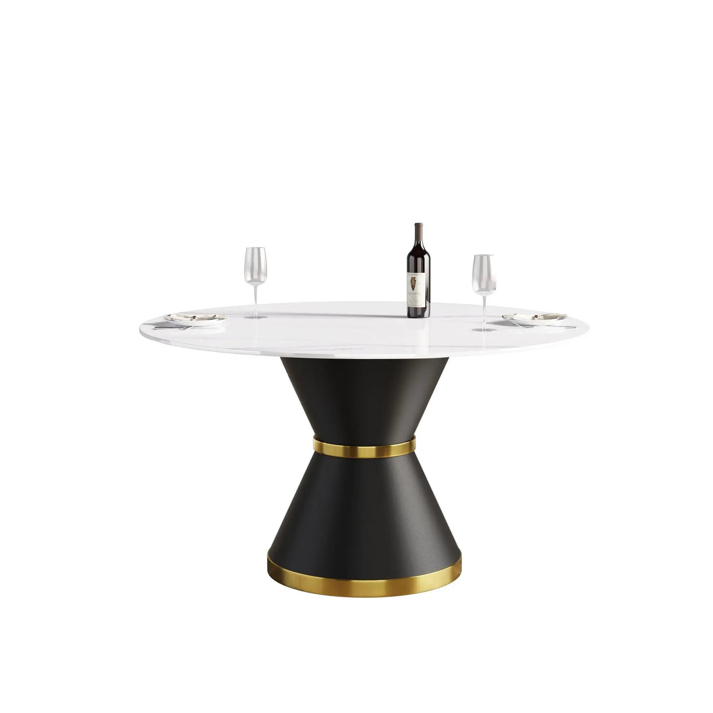 Modern Artificial Stone Round Carbon Steel Base Dining Table, Can Accommodate 6 People by Unique Piece Furniture
