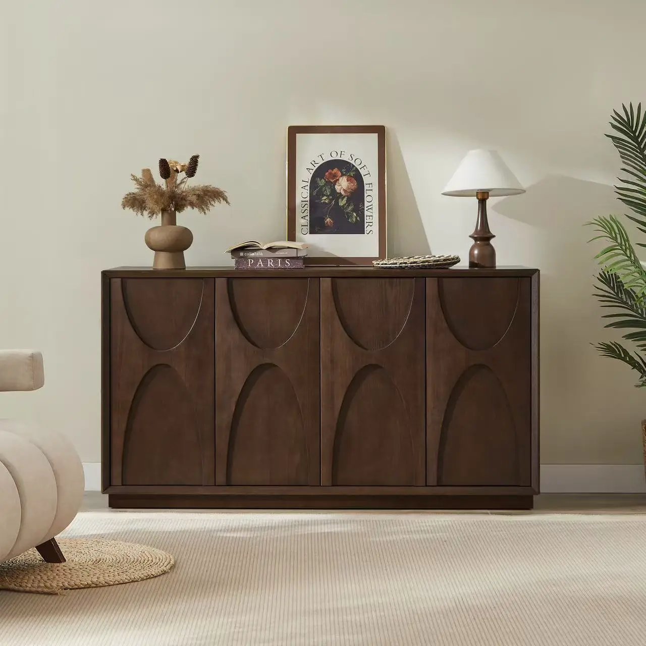 4 Door Accent Cabinet with Solid Wood Carved Doors by HouseOfZazla