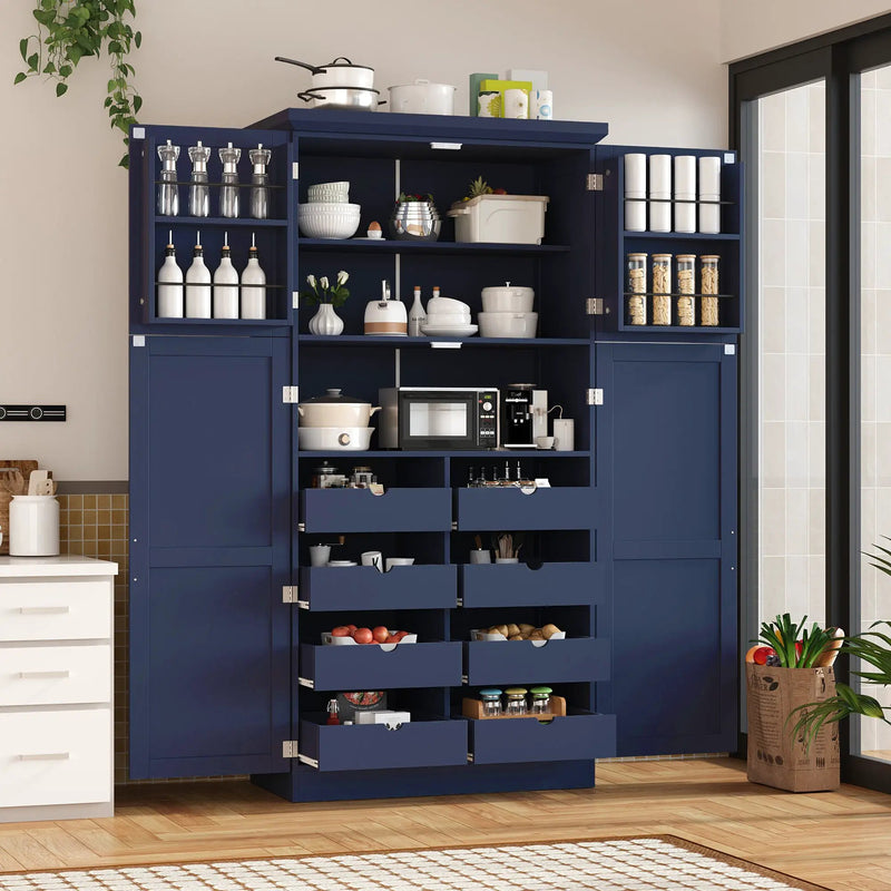 TOPMAX Freestanding Kitchen Pantry Cabinet with 4 Doors and Pull-Out Trays by HouseOfZazla