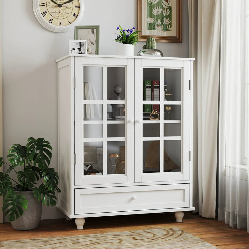 Minimalist Buffet Cabinet With Double Glass Doors And Drawer by HouseOfZazla