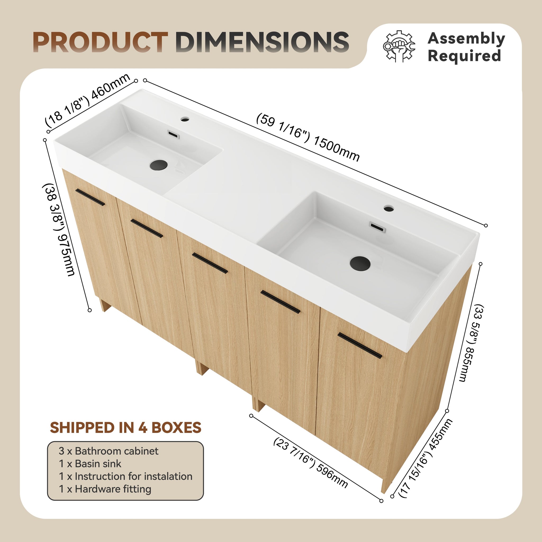 60" Double Sink Bathroom Vanity with Extra-Large Storage by HouseOfZazla