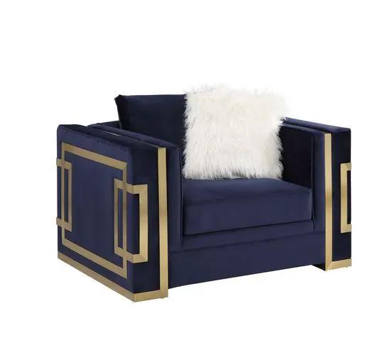 Virrux - Chair With 2 Pillows - Blue Velvet & Gold by Unique Piece Furniture