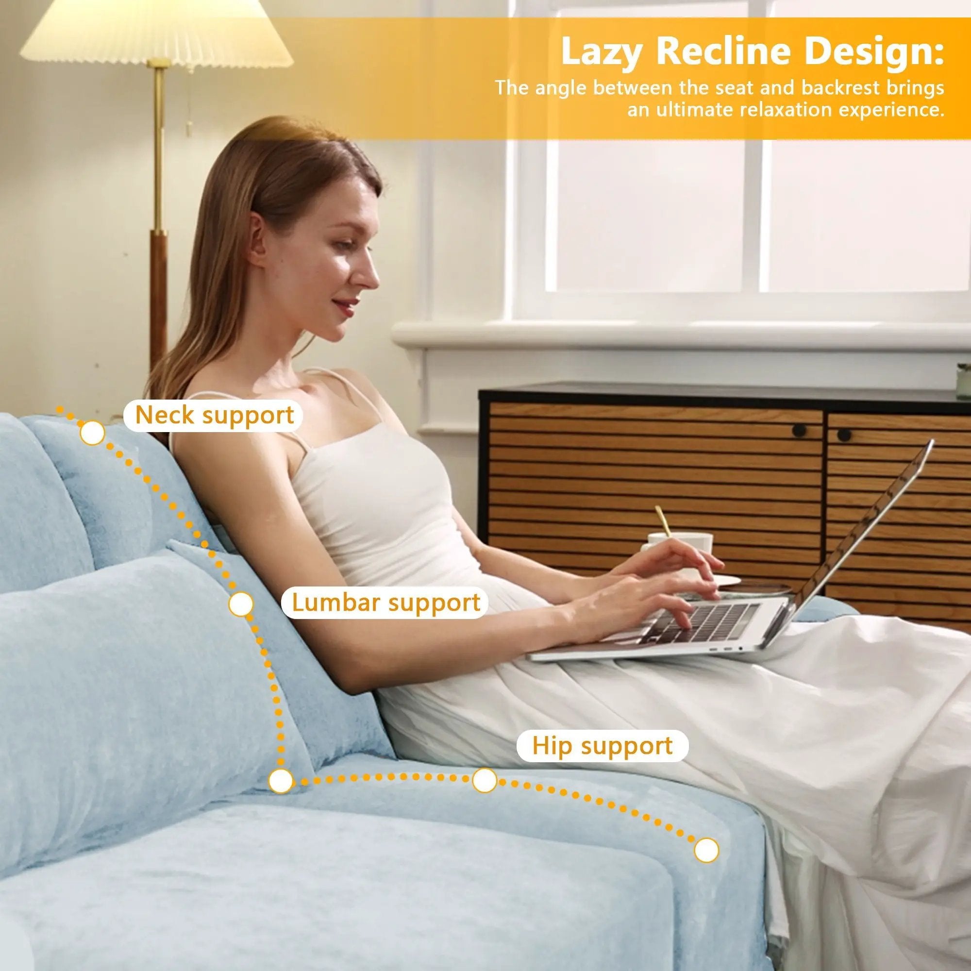 Elegant Sofa With Ergonomic Design And Lumbar Pillows