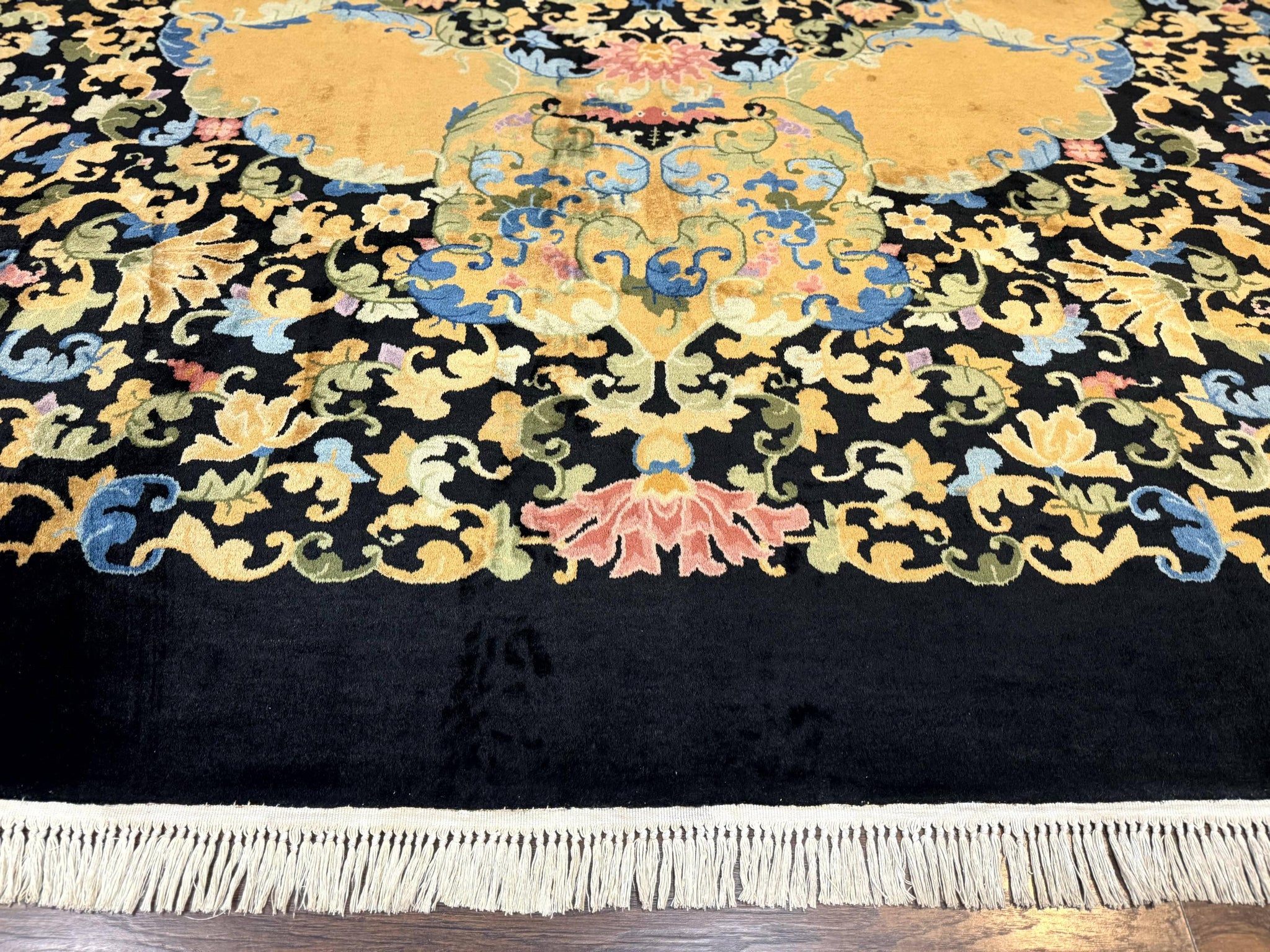 Antique Chinese Peking Rug 12.6 x 14.9, Palace Size Asian Oriental Carpet, Art Deco Rug, Rare by Jewel Rugs