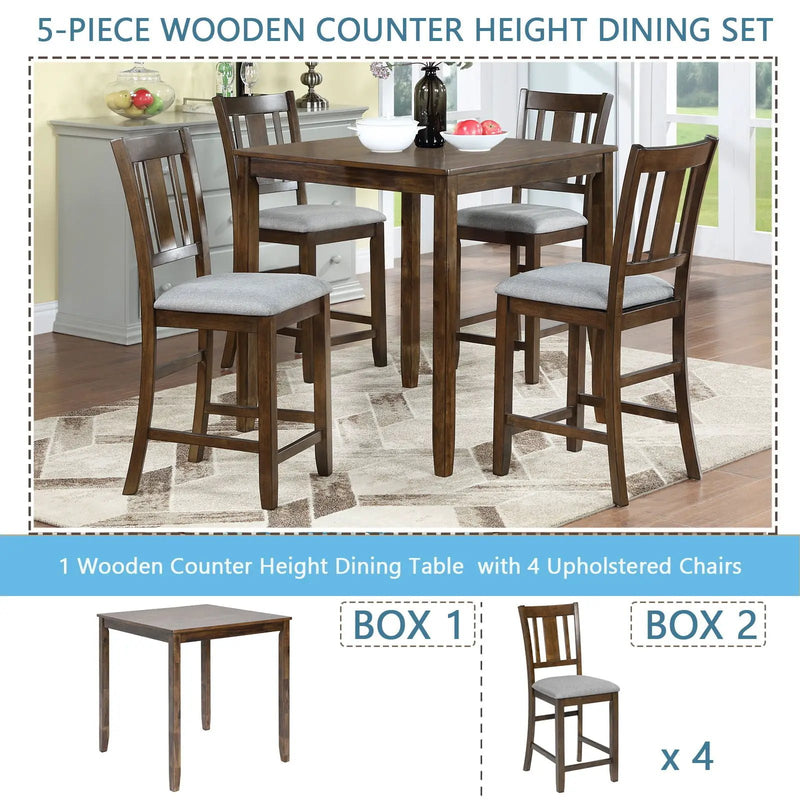 5 Pieces Dining Table Set, Counter Height Kitchen Table Set With Square Table And 4 Upholstered Chairs by HouseOfZazla
