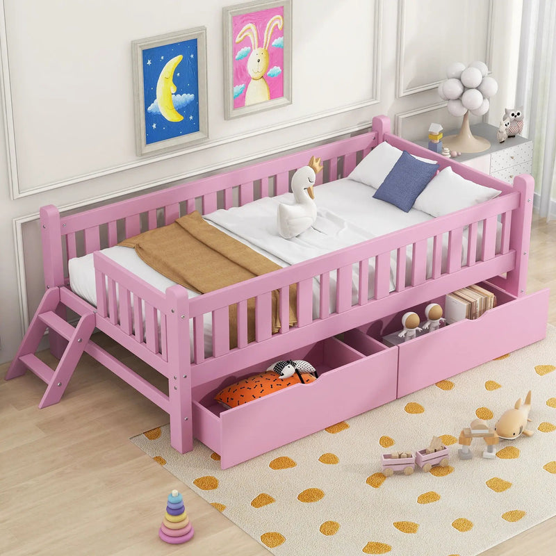 Platform Bed With Guardrail And 2 Drawers by Unique Piece Furniture