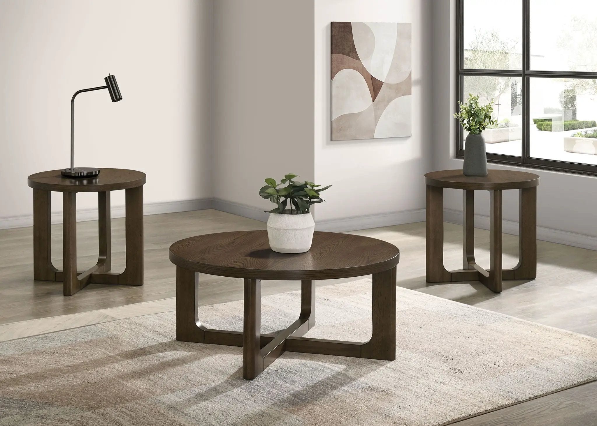 Kessler 3-piece Round Sculptural Wood Coffee Table Set Brown by Unique Piece Furniture