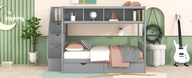 Bunk Bed With Shelfs, Storage Staircase And 2 Drawers by HouseOfZazla