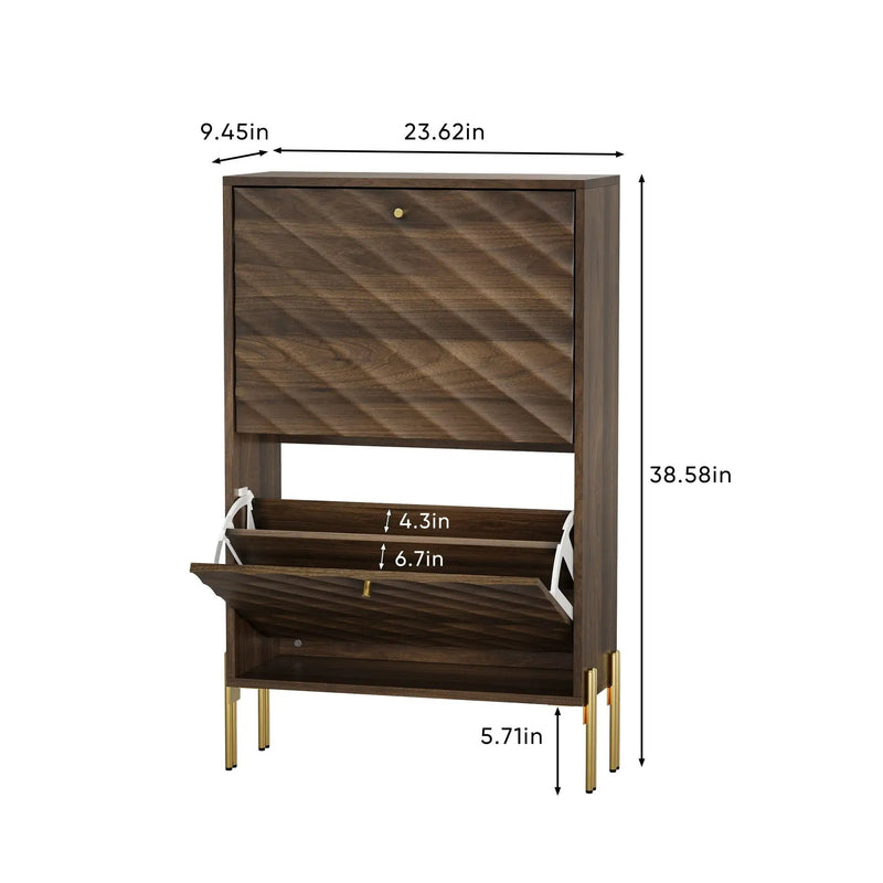 Shoe Cabinet, Freestanding Organizer For Entryway - Walnut by Unique Piece Furniture