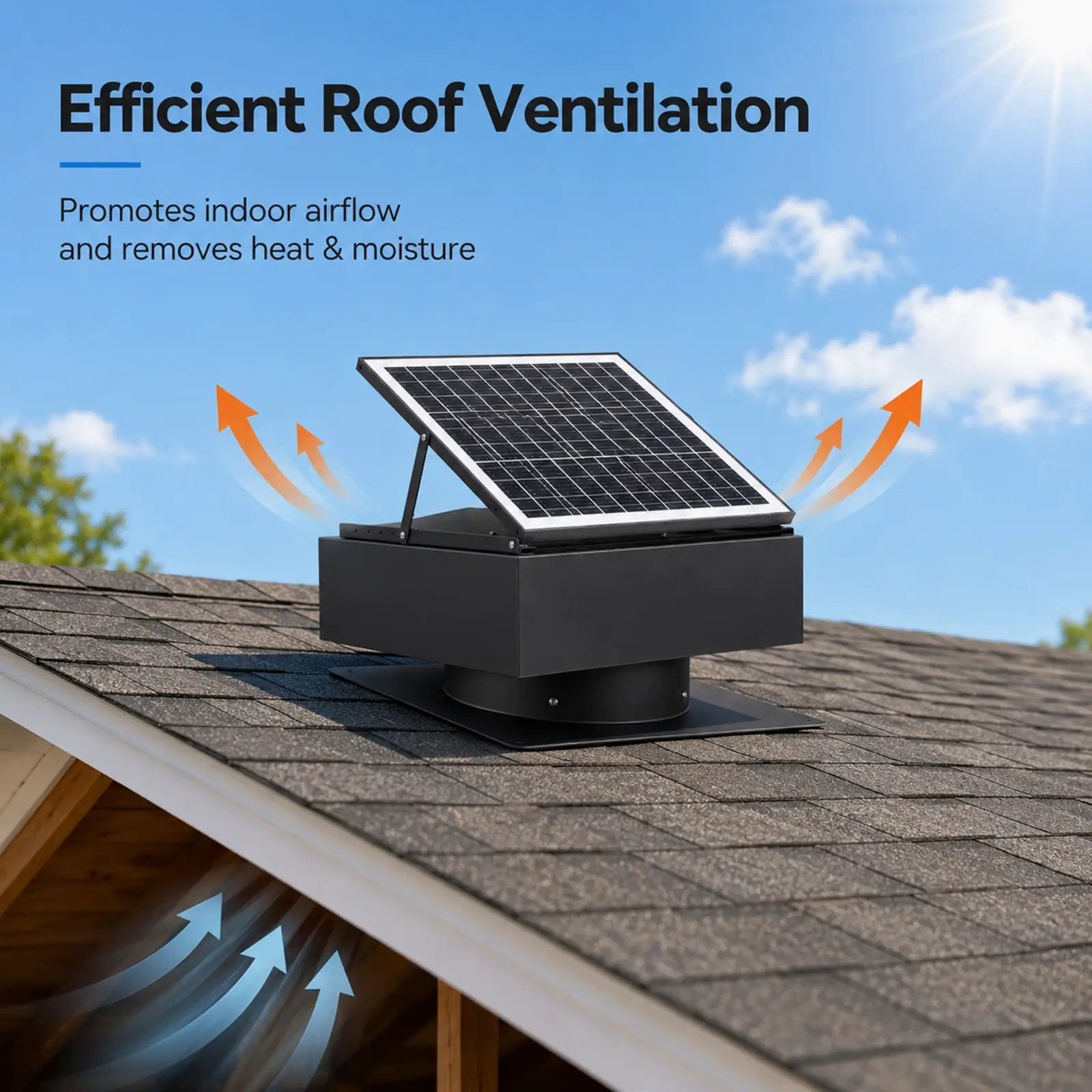 14" Adjustable Square Solar Roof Exhaust Fan, 60W Dual Power Attic Ventilator by HouseOfZazla