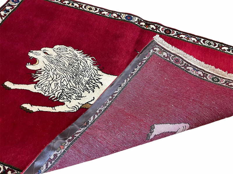 4 X 6 Handmade Hand-Knotted Quality Wool Rug Zagros Lion Red Ivory Tribal Rug by Jewel Rugs