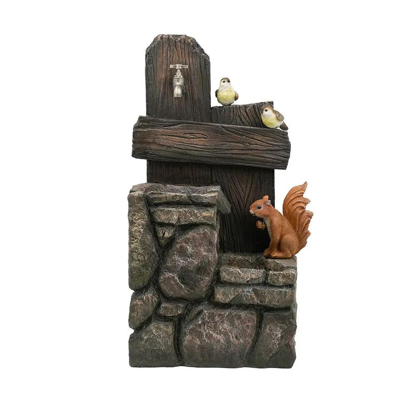 Decorative Two Tiered Water Fountain With Woodland Animal Design, Outdoor Fountain With Light And Pump - Multi by HouseOfZazla