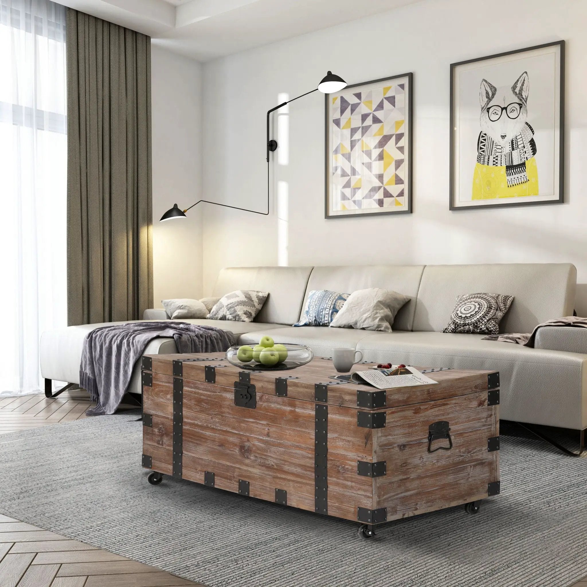 Trunk Table And Side Table With Large Storage Dress Up Your Liviing Room (Set of 3) - Antique Gray by Unique Piece Furniture