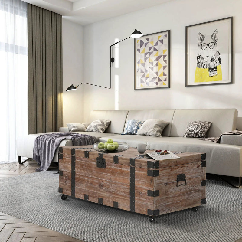 Trunk Table And Side Table With Large Storage Dress Up Your Liviing Room (Set of 3) - Antique Gray by Unique Piece Furniture