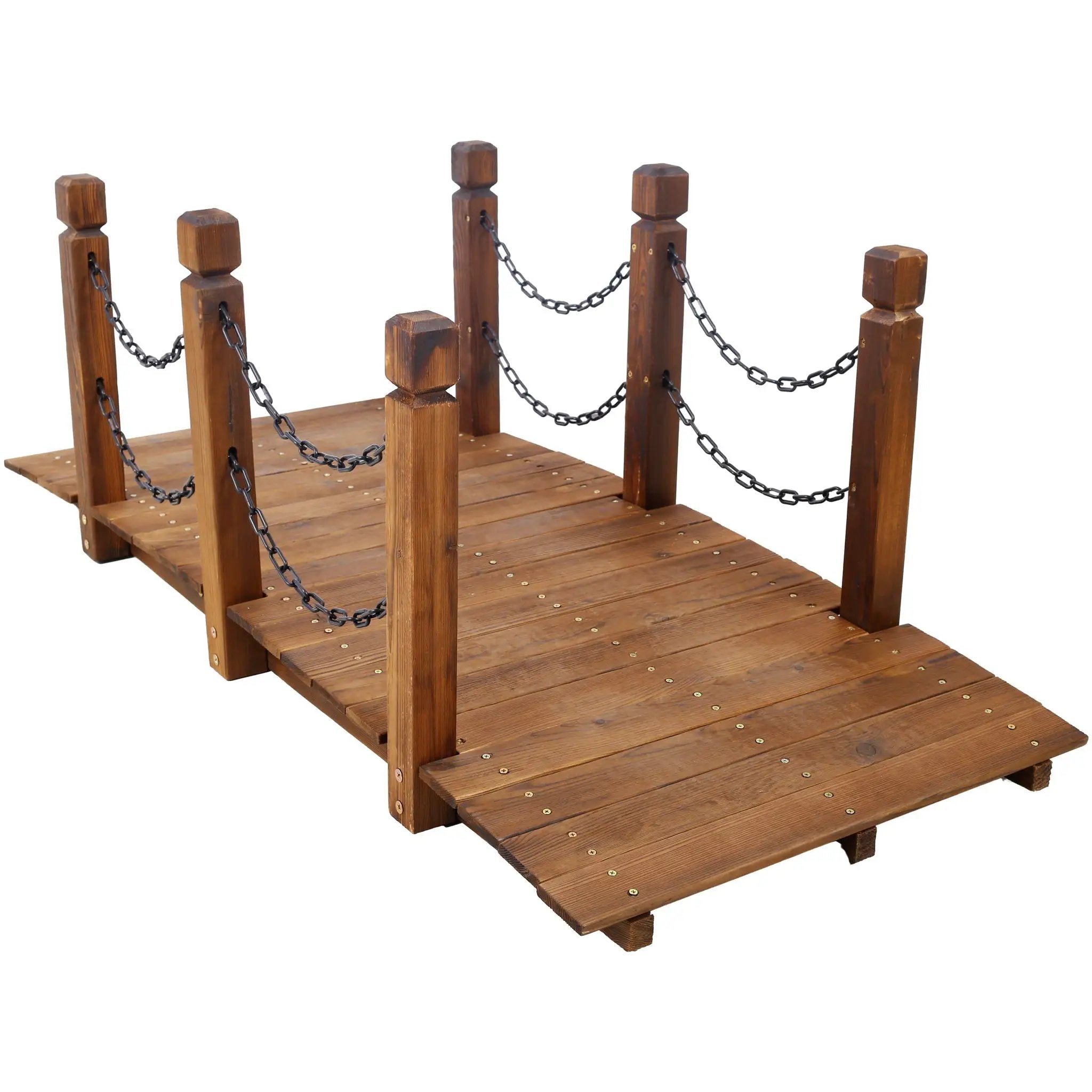 Wooden Arc Footbridge With Chain Railings For Backyard Creek Stained 5 Ft - Brown by Unique Piece Furniture