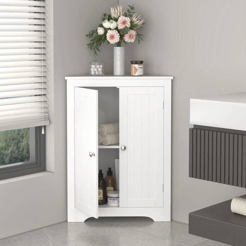 Corner Cabinet With 2 Doors And Adjustable Shelves, Freestanding Narrow Storage Organizer For Bathroom - White by Unique Piece Furniture