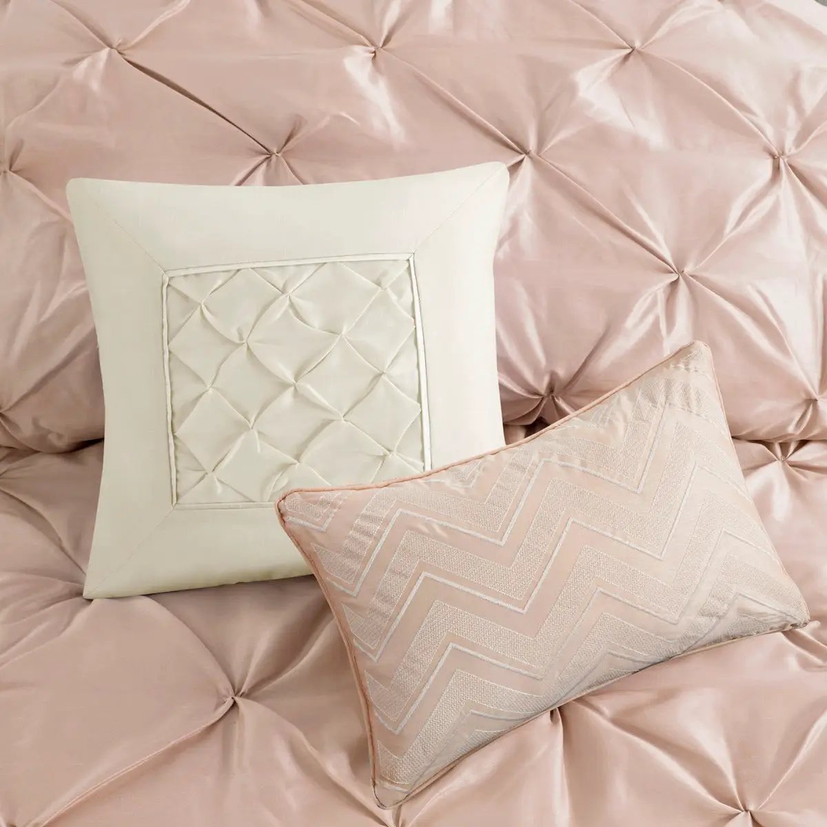 7 Piece Tufted Comforter Set Blush Queen by HouseOfZazla