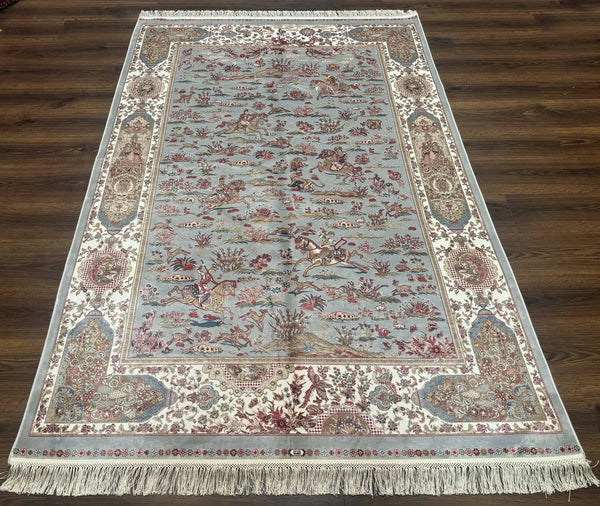 Turkish Silk Rug 5x7, Hunting Design, Animal Pictorials, Bamboo Silk, photo 2 of 13