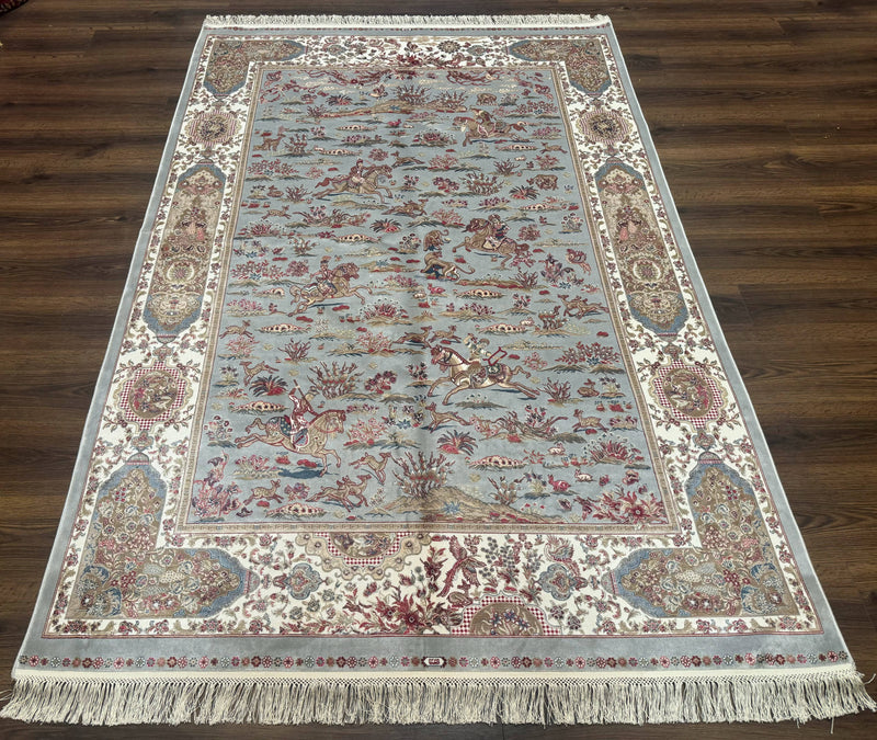 Turkish Silk Rug 5x7, Hunting Design, Animal Pictorials, Bamboo Silk by Jewel Rugs