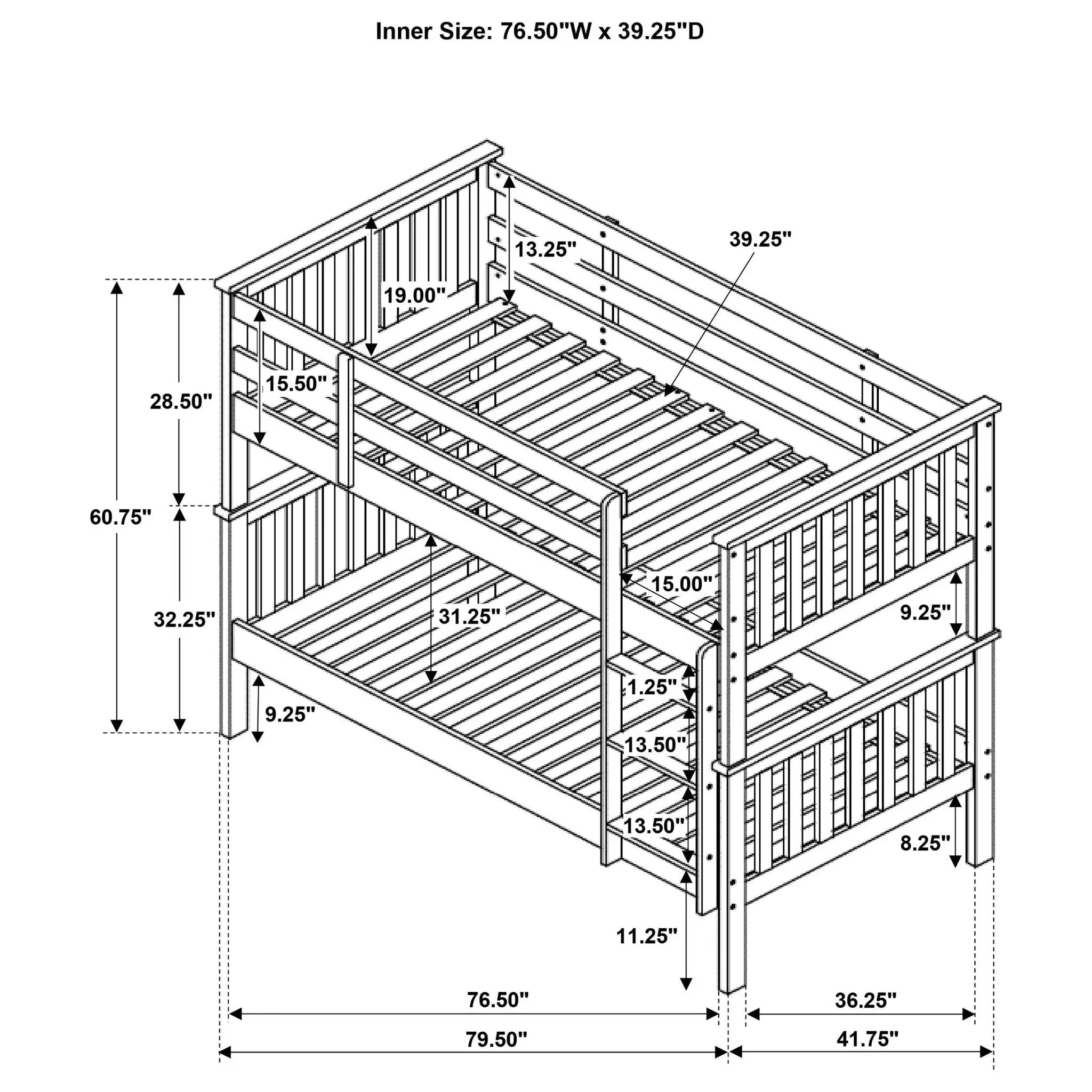 Chapman Wood Twin Over Twin Bunk Bed with Mattress White by Unique Piece Furniture