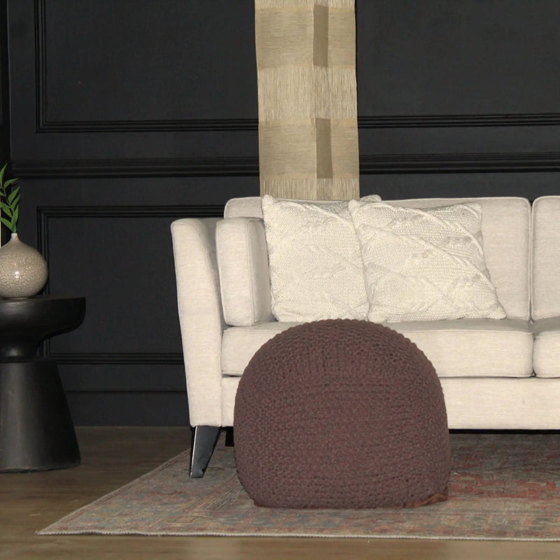 Semi Rounded Pouf, Cable Knitted, Perfect Seating by Unique Piece Furniture