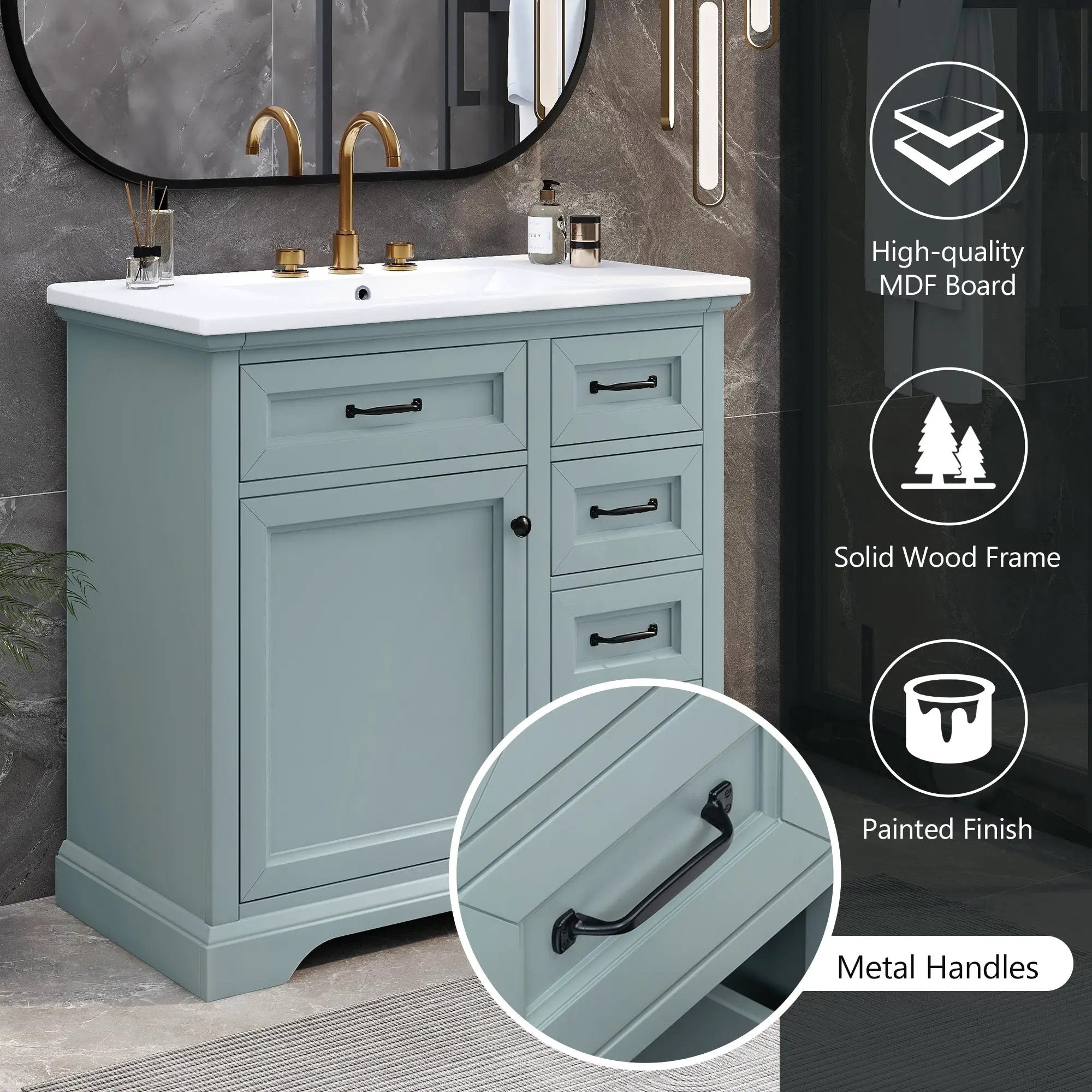 36" Bathroom Vanity with Ceramic Sink and Storage by HouseOfZazla