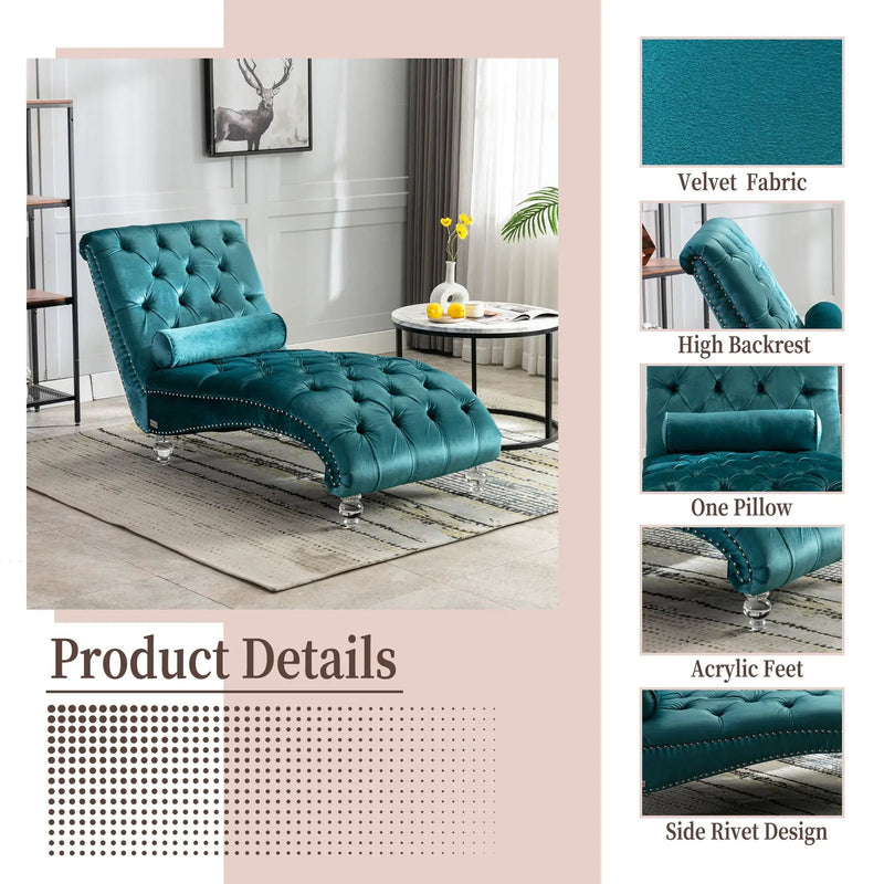 Chaise Lounge Indoor, Button Tufted Upholstered Chaise Lounge Chair With Pillow by Unique Piece Furniture