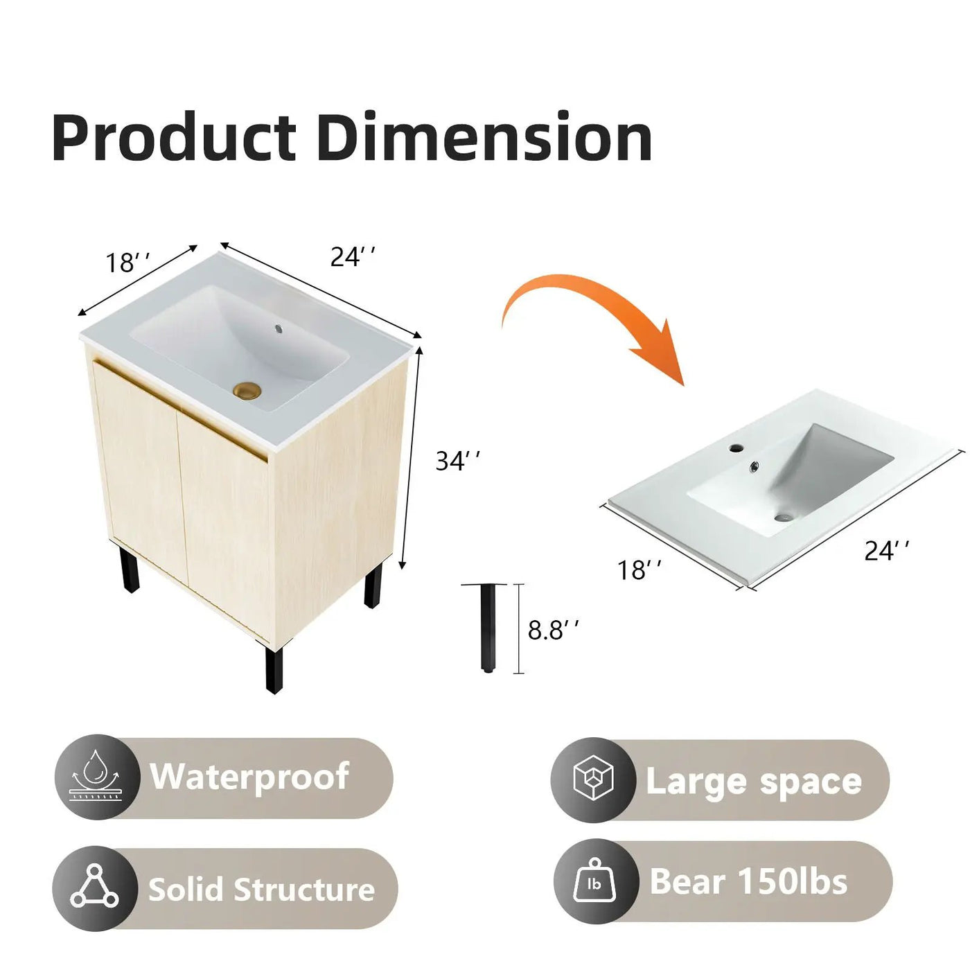 Bathroom Vanity With Ceramic Sink, Floor-Standing Design, Soft-Closing Drawers by Unique Piece Furniture