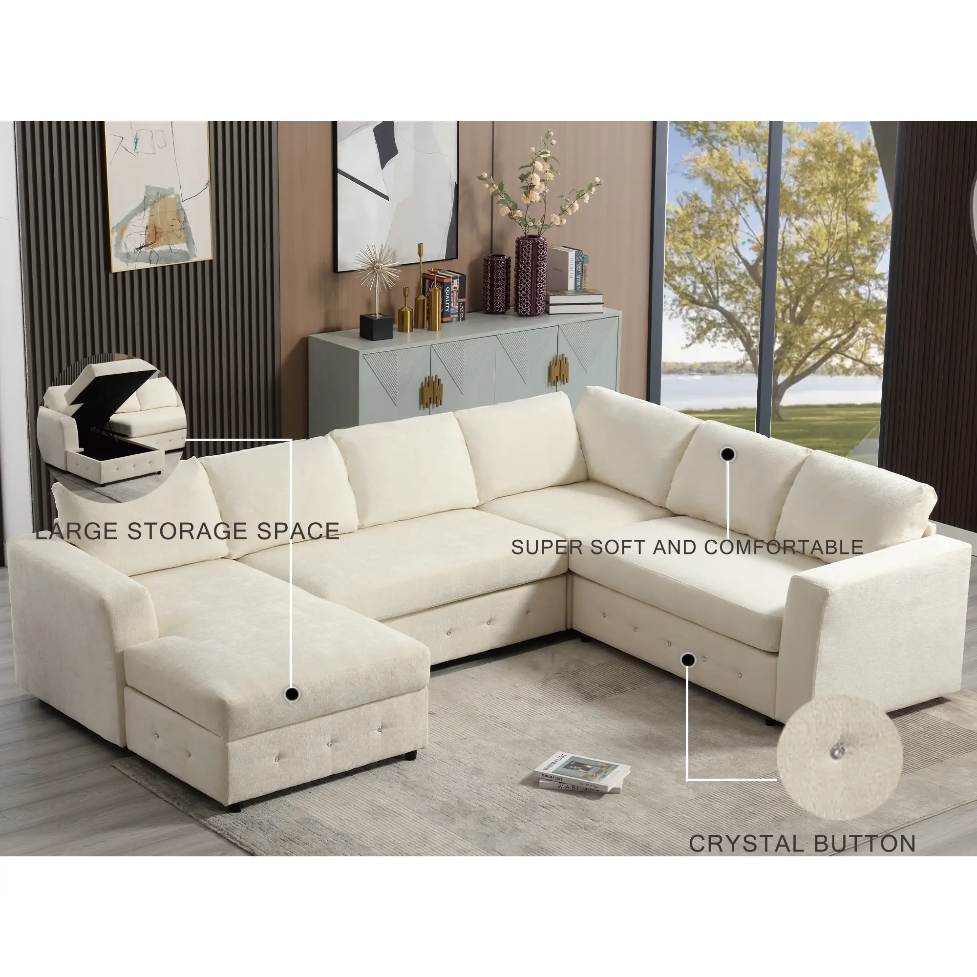 110.75" Sectional Sofa with Chaise Storage by HouseOfZazla