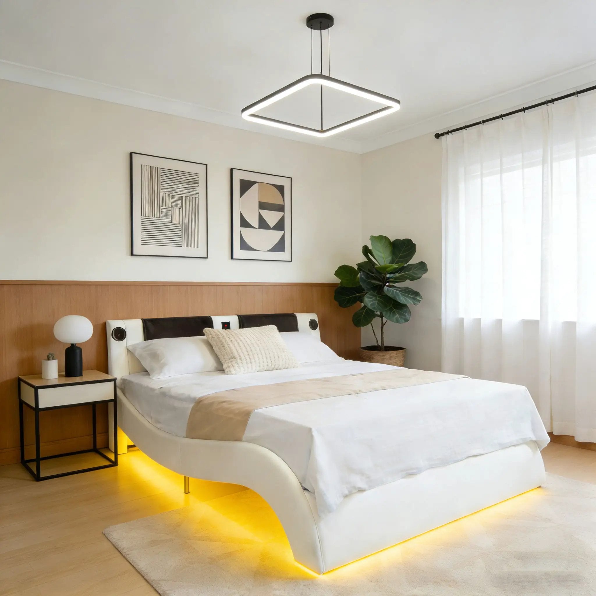 Platform Bed Frame With LED Lighting, tooth Music, Vibration Massage by Unique Piece Furniture