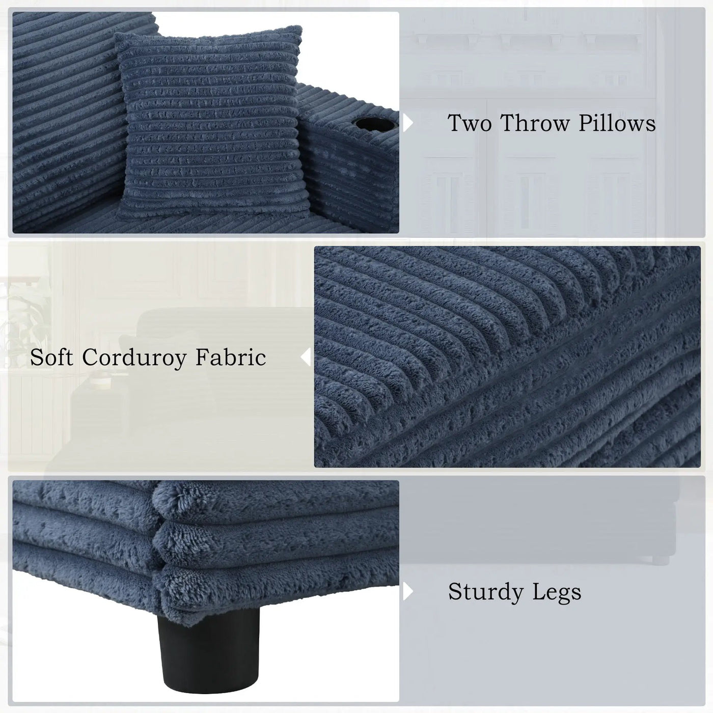 Oversized Loveseat Chaise With 2 USB Ports, 2 Cup Holders And 2 Throw Pillows by Unique Piece Furniture