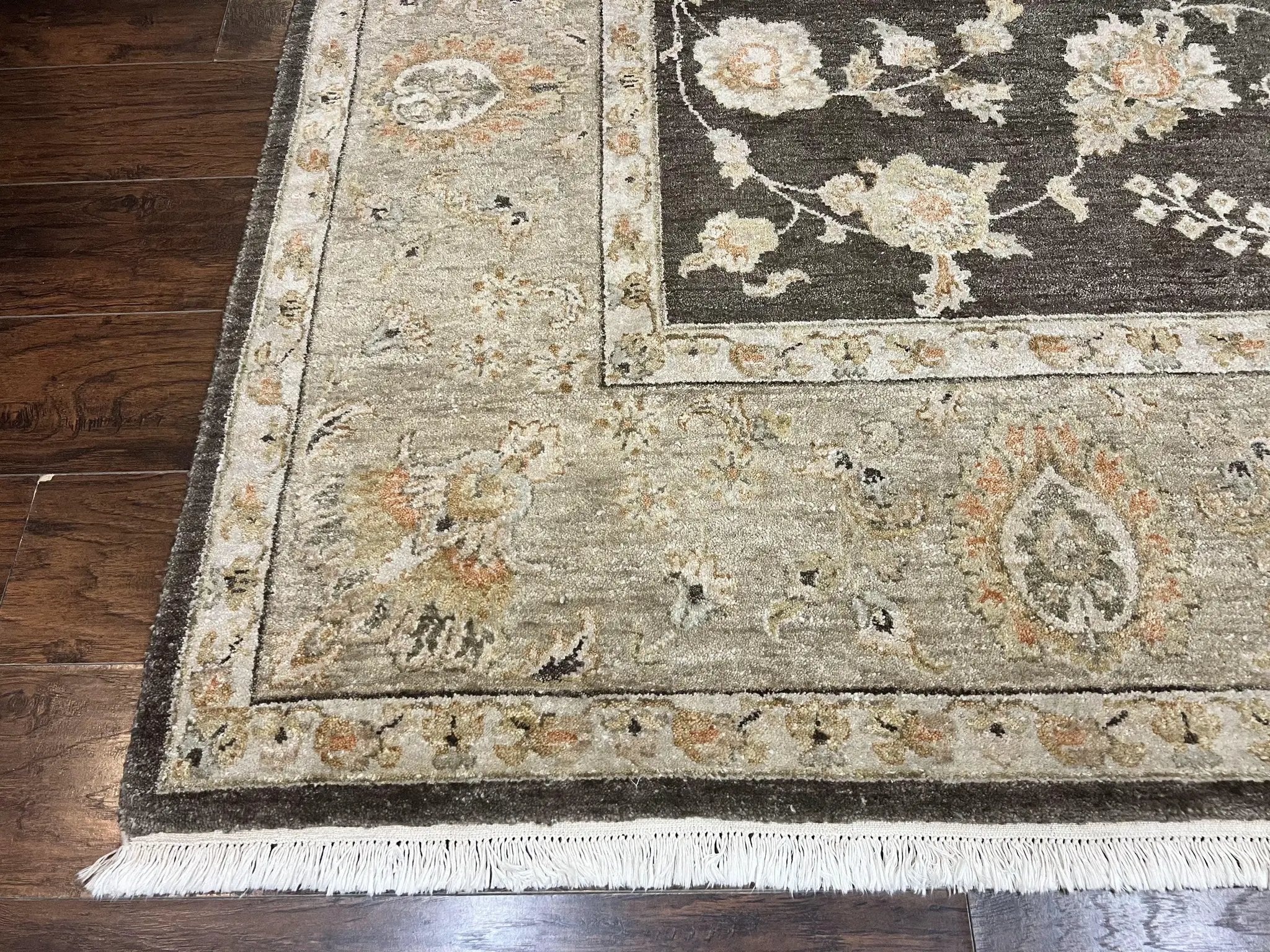 Indo Persian Rug 9x12, Sultanabad Indian Carpet, Dark Brown, Hand Knotted Vintage Wool Rug by Jewel Rugs