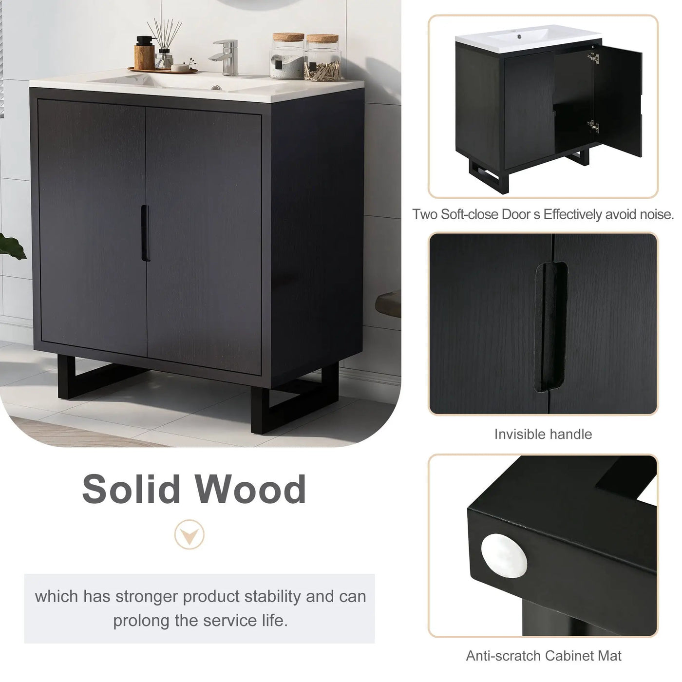 Bathroom Vanity Set With Sink, Combo Cabinet, Bathroom Storage Cabinet, Solid Wood Frame by Unique Piece Furniture