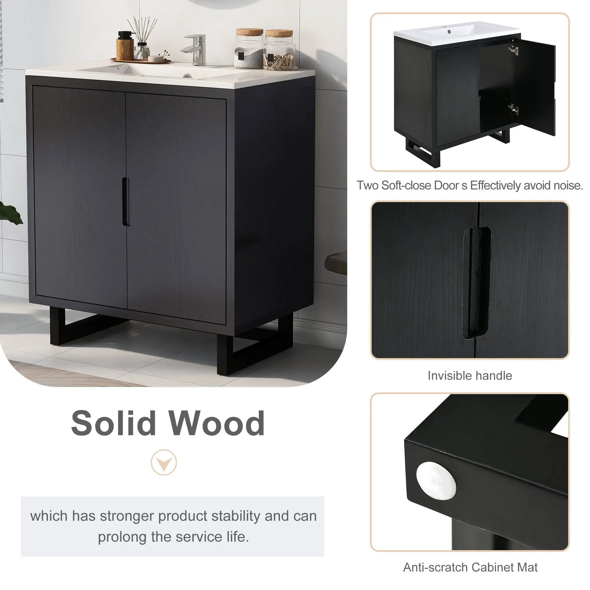 Bathroom Vanity Set With Sink, Combo Cabinet, Bathroom Storage Cabinet, Solid Wood Frame by HouseOfZazla