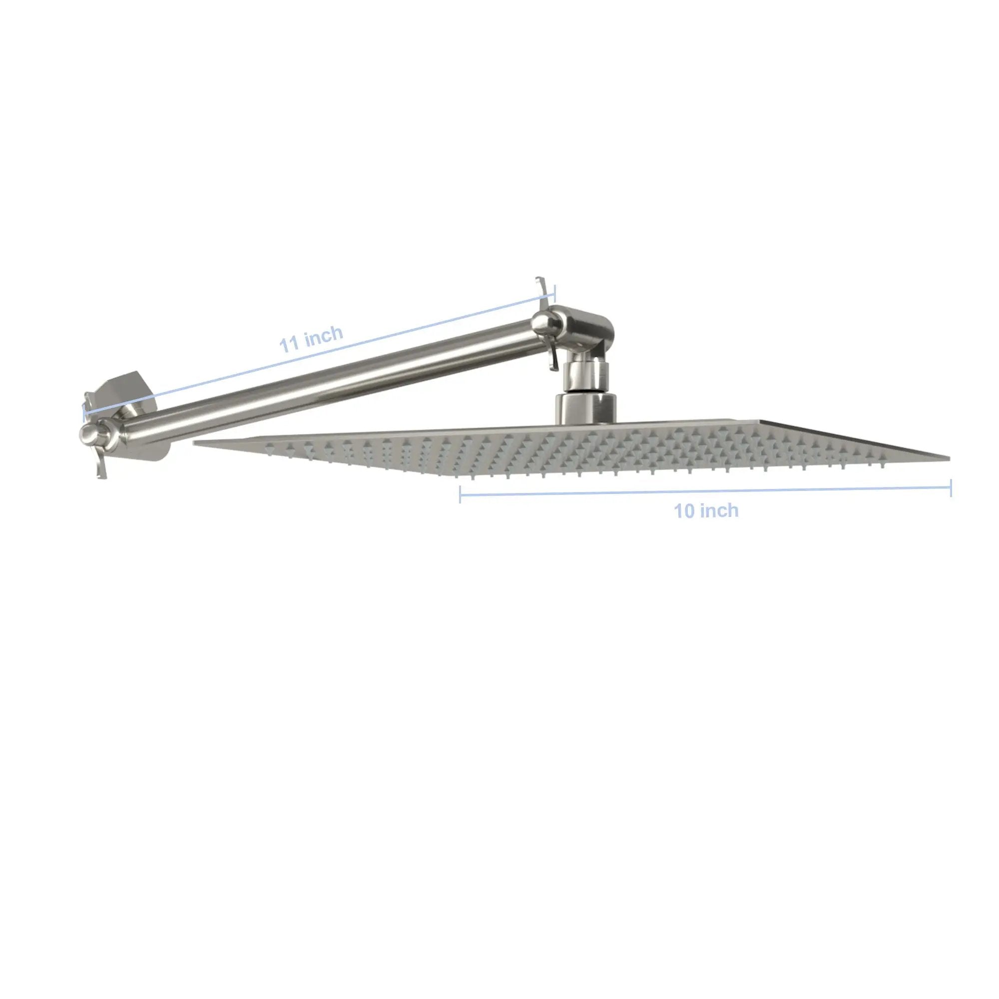 Luxury Rain Shower Head With Adjustable Arm, 10" Square, Stainless Steel - Brushed Nickel by HouseOfZazla