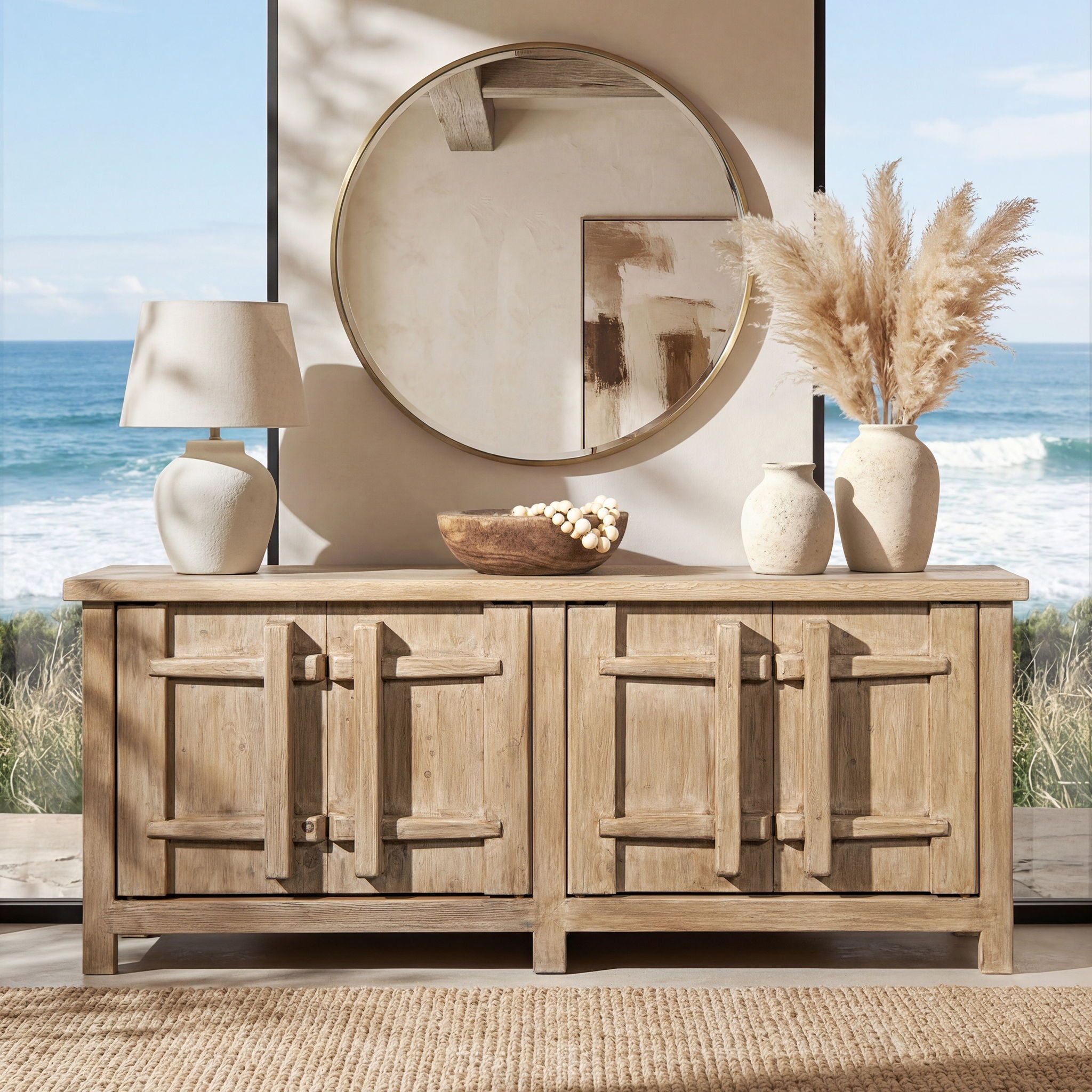 Rowan - 4 Door Sideboard Cabinet - Natural by HouseOfZazla
