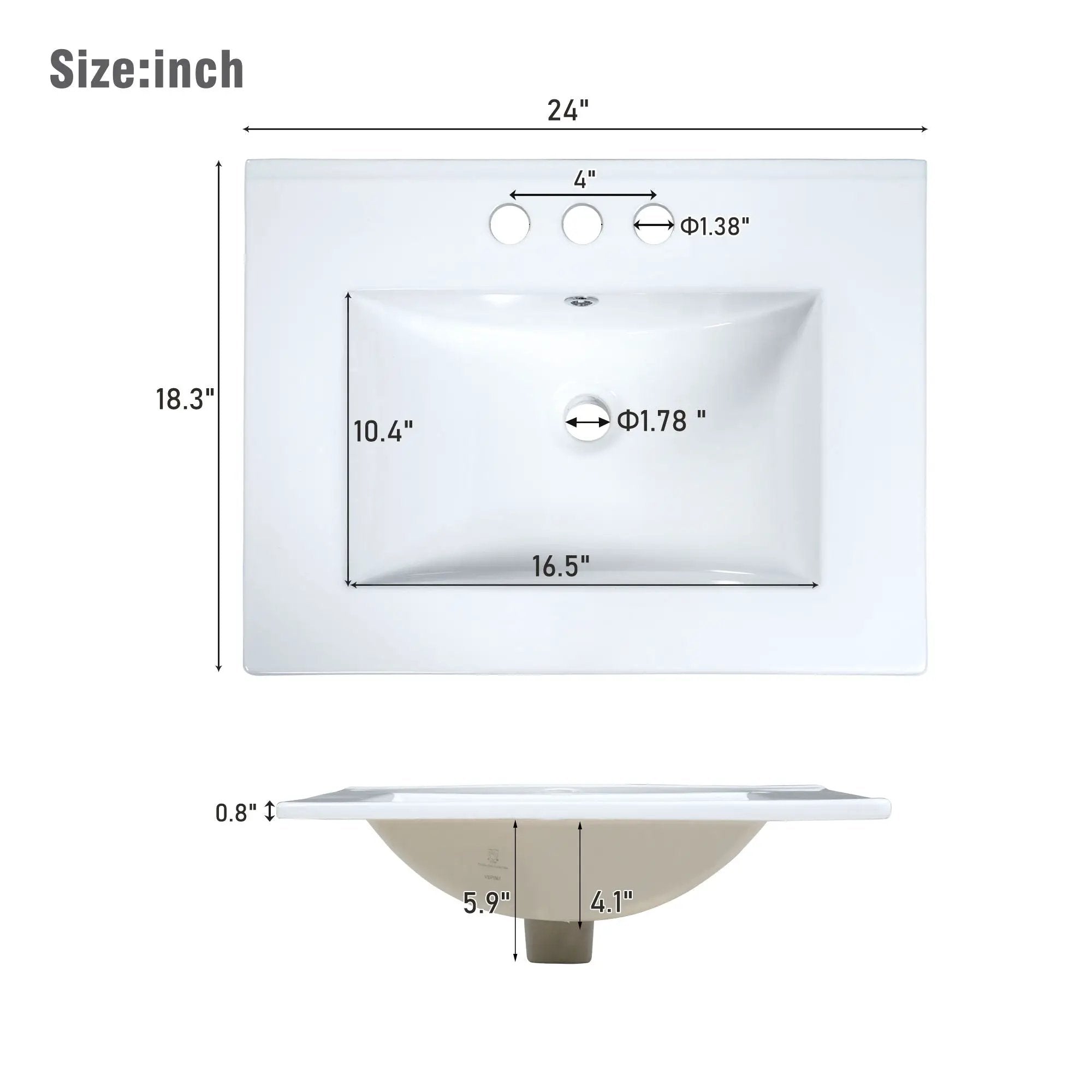 Transitional Style Bathroom Vanity Cabinet With Ceramic Sink