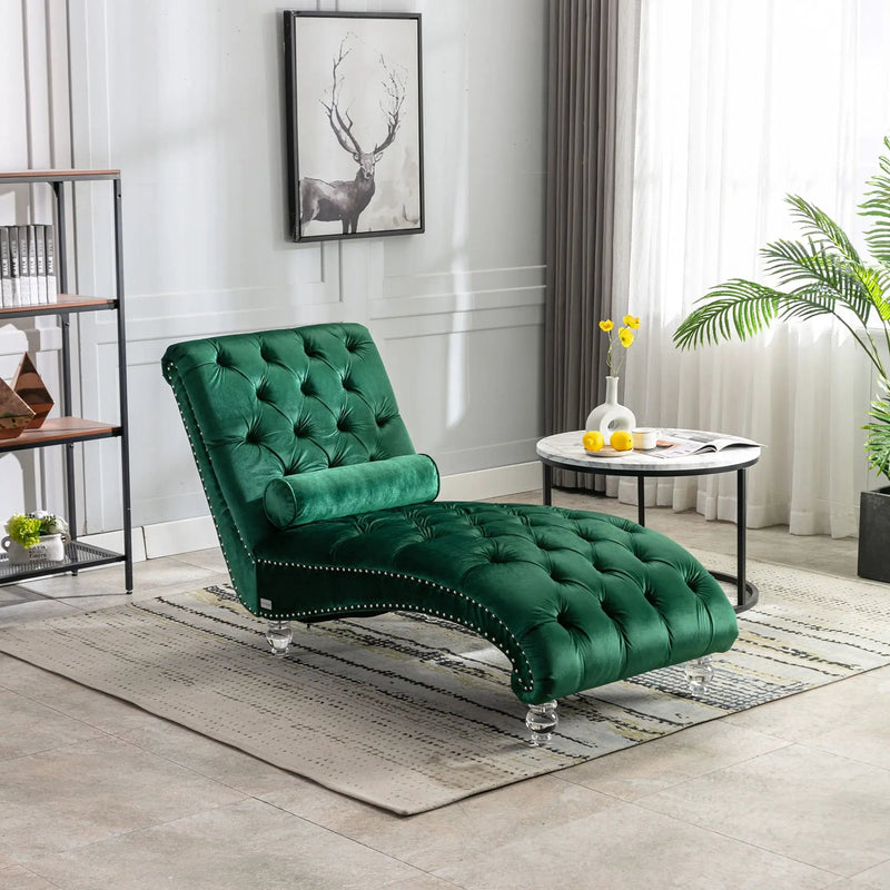 Chaise Lounge Indoor, Button Tufted Upholstered Chaise Lounge Chair With Pillow by Unique Piece Furniture