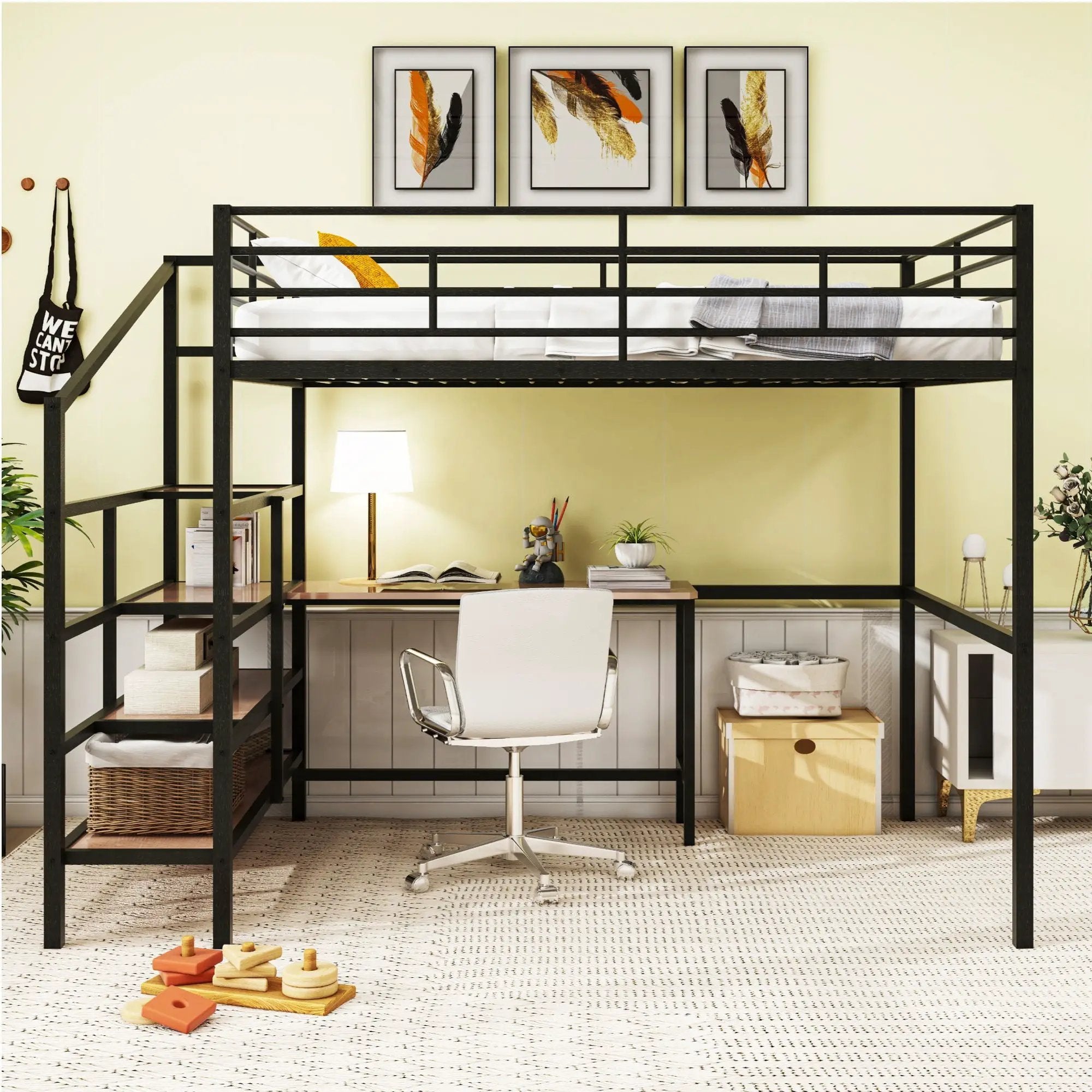 Loft Bed With Desk And Lateral Storage Ladder by Unique Piece Furniture