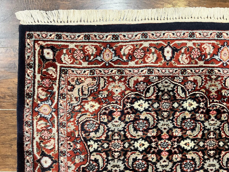 Indo Persian Rug 3x4, Herati Allover Pattern, Midnight Blue and Red, Small Vintage Handmade Wool Rug by Jewel Rugs