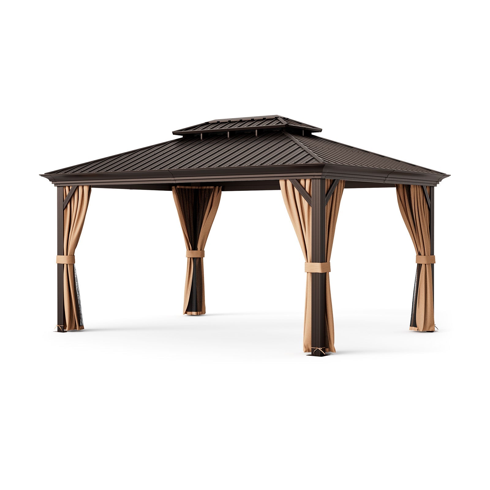 12' x 16' Double-Roof Hardtop Gazebo with Galvanized Steel Roof-Coffee by DirectDeals