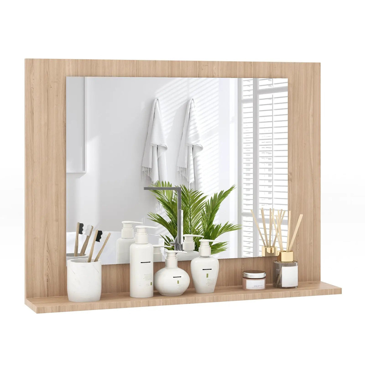 Rectangle Bathroom Mirror with Shelf 23.5 x 17.5 Inch and Wood Frame, photo 4 of 10