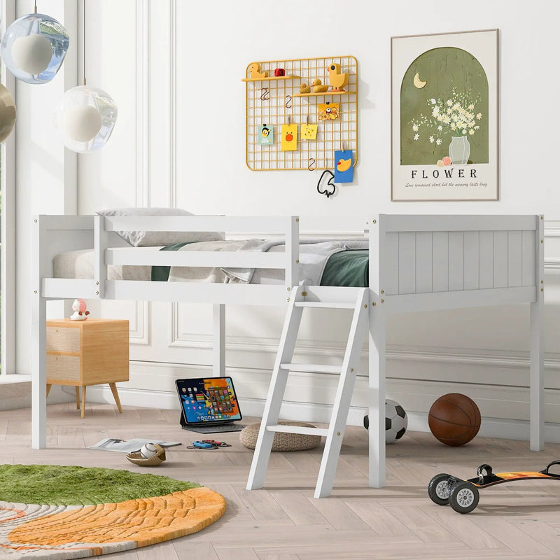 Low Loft Bed With Adjustable Ladder