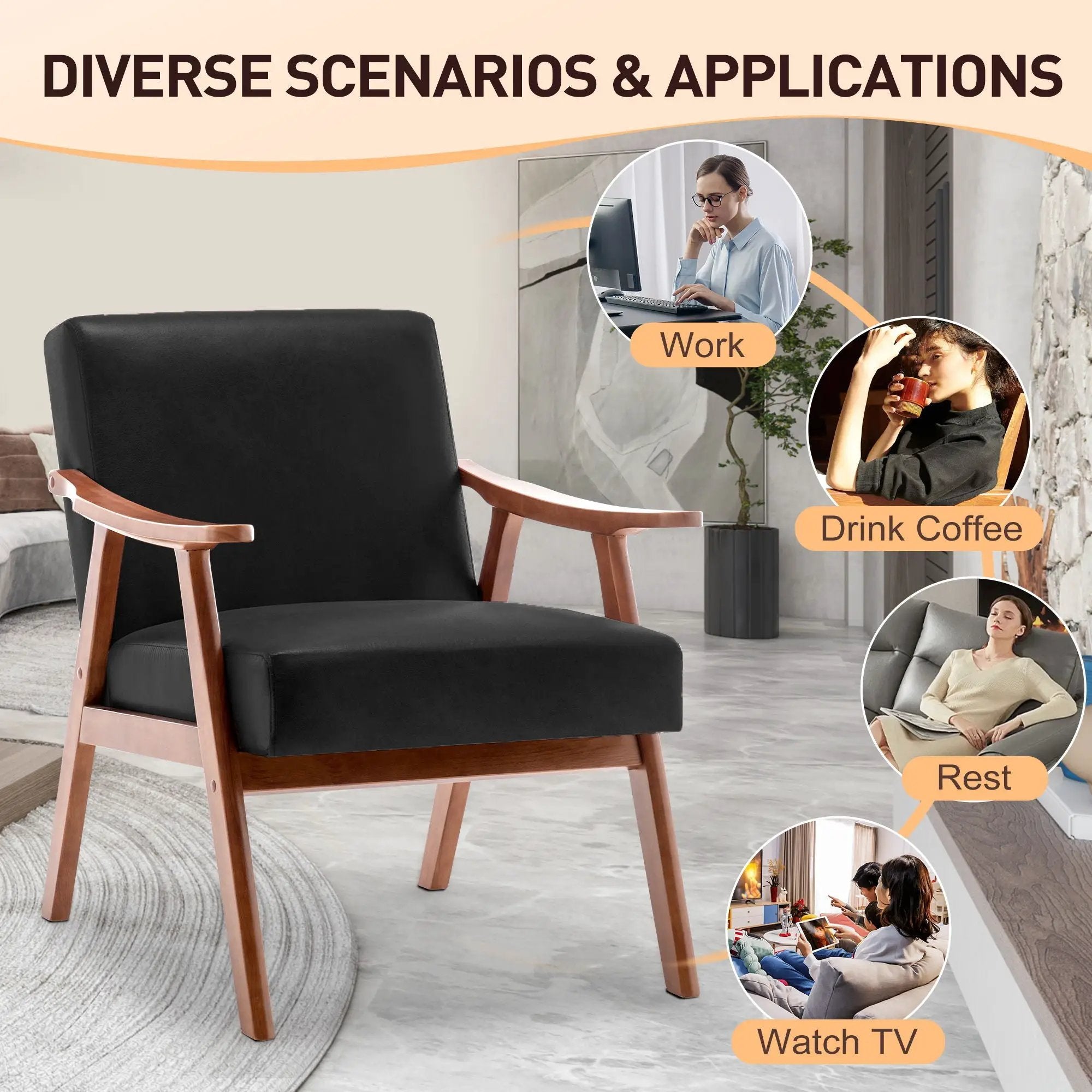 Mid Century Modern Accent Chair With Solid Wood Frame And Extra Thick Backrest by Unique Piece Furniture