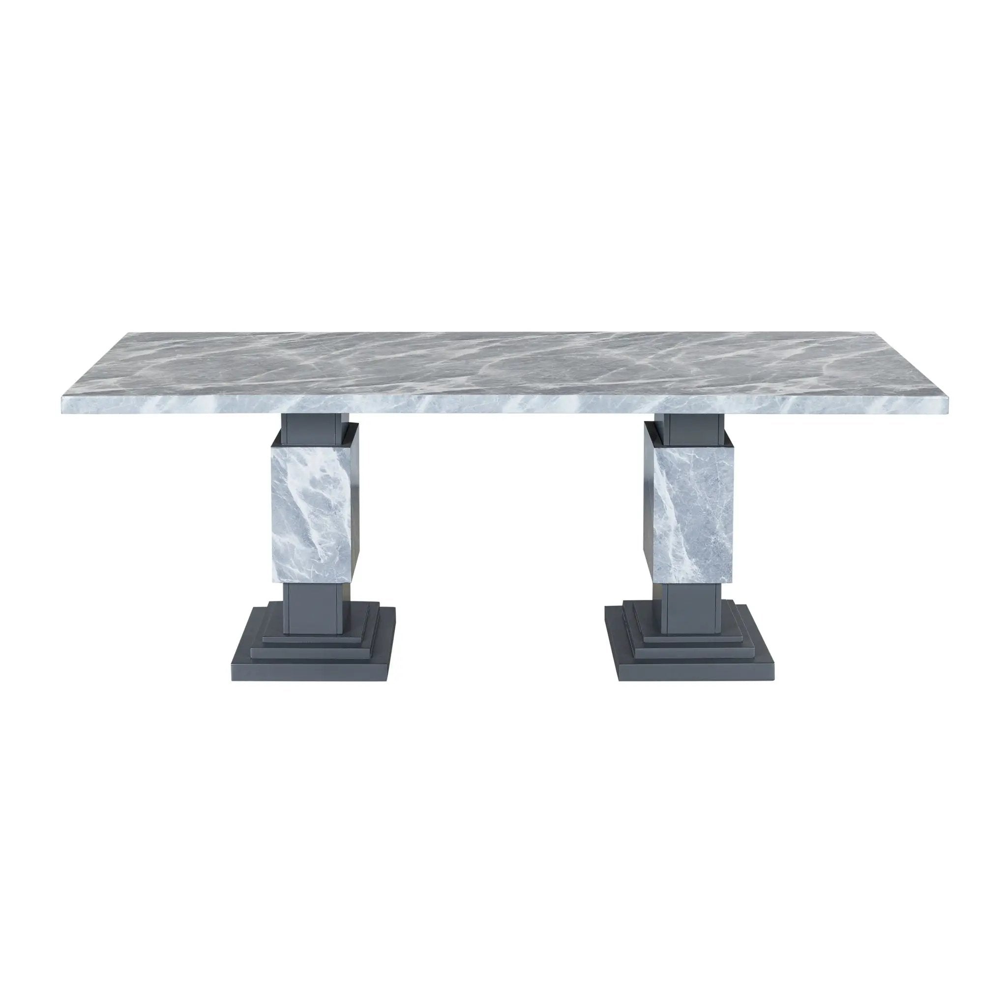 Michelle - Dining Table With Double Pedestal Marble Detailing - Gray by Unique Piece Furniture