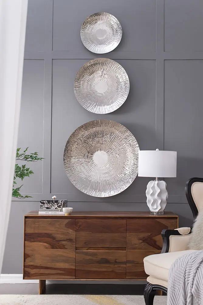 Textured Oversized Disc, Wall Decor For Living Room (Set of 3) - Silver by Unique Piece Furniture